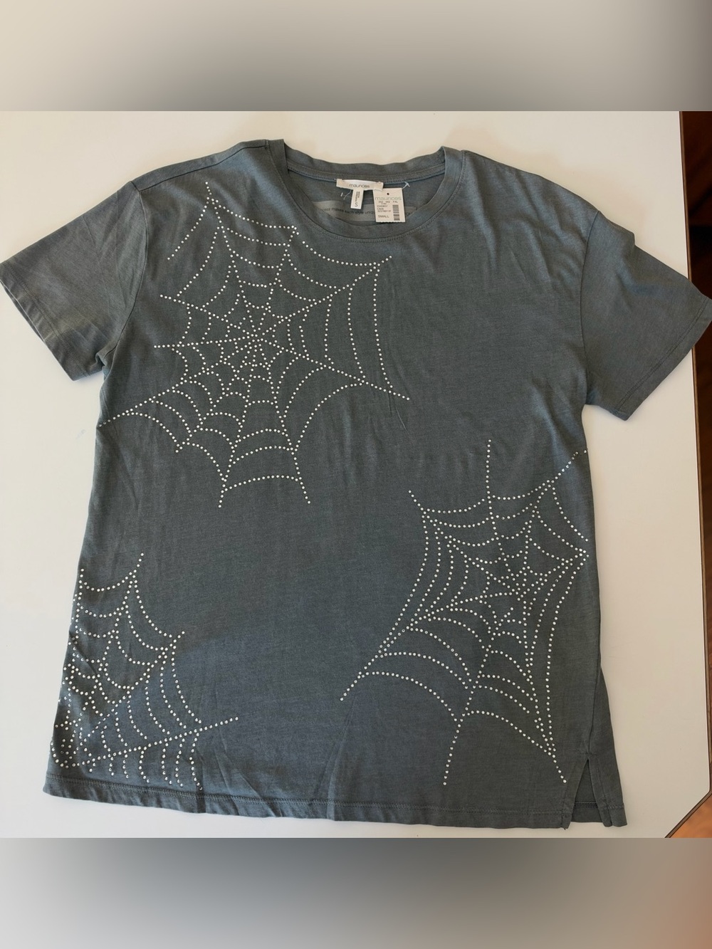 Maurices Gray Short Sleeve Tee with Studded Spiderweb Design